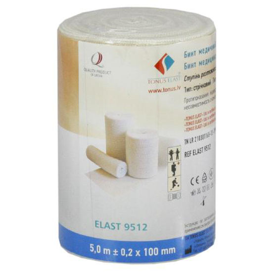 Бинт медицинский эластичный ленточный компрессионый высокой растяжности 100 мм x 5.0 м (каталожный номер ELAST 9512)